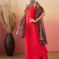 InWeave Red Strappy W Black Orange Floral Print Or Dupatta Set - Swadesiicart