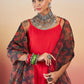 InWeave Red Strappy W Black Orange Floral Print Or Dupatta Set - Swadesiicart