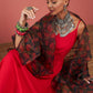 InWeave Red Strappy W Black Orange Floral Print Or Dupatta Set - Swadesiicart