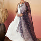InWeave White Strappy W Black Dark Floral Print Or Dupatta Set - Swadesiicart