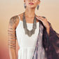 InWeave White Strappy W Black Dark Floral Print Or Dupatta Set - Swadesiicart