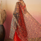 InWeave Orange Strappy W Dark Brown Leaf Print Or Dupatta Set - Swadesiicart