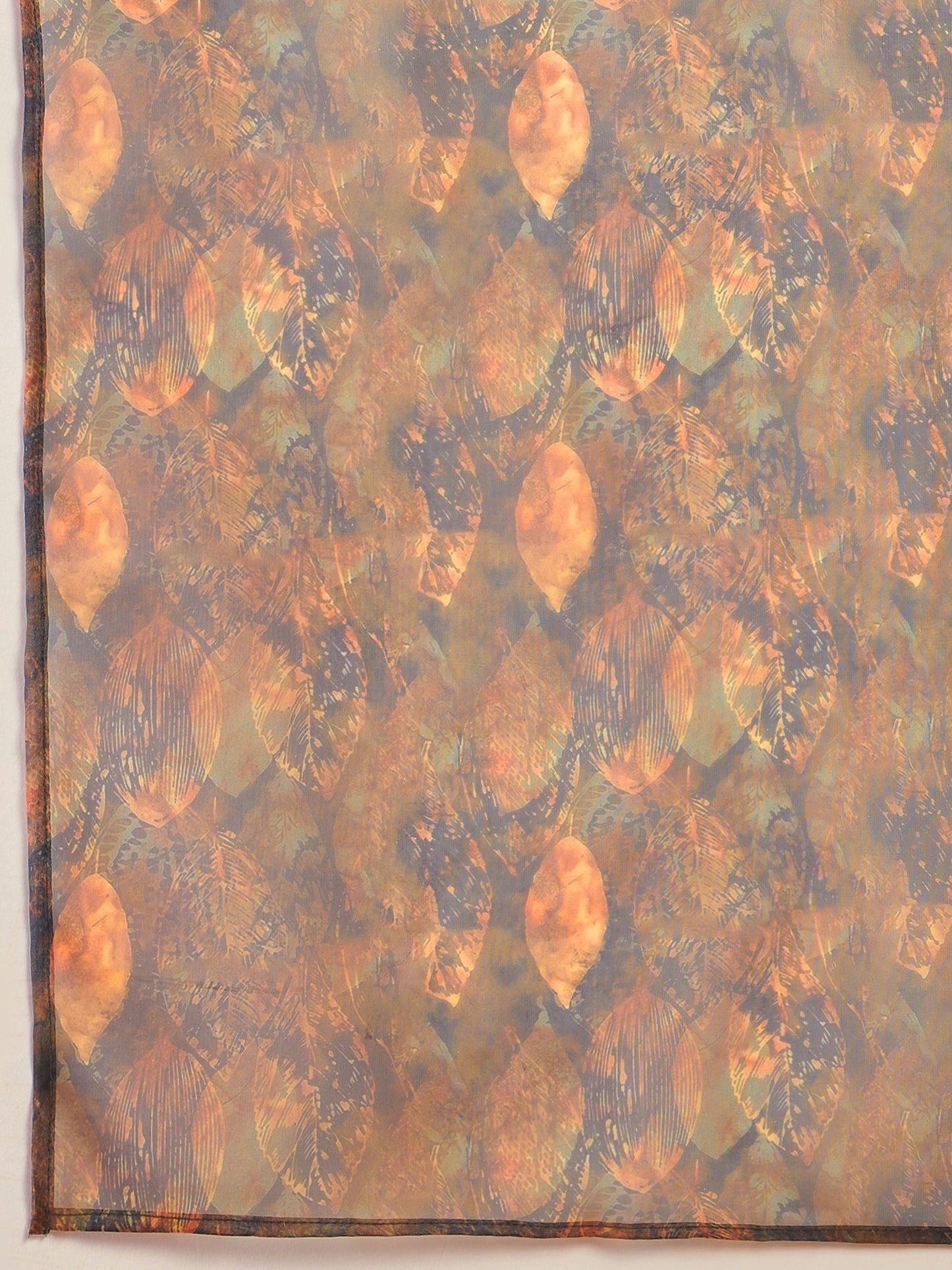 InWeave Orange Strappy W Dark Brown Leaf Print Or Dupatta Set - Swadesiicart