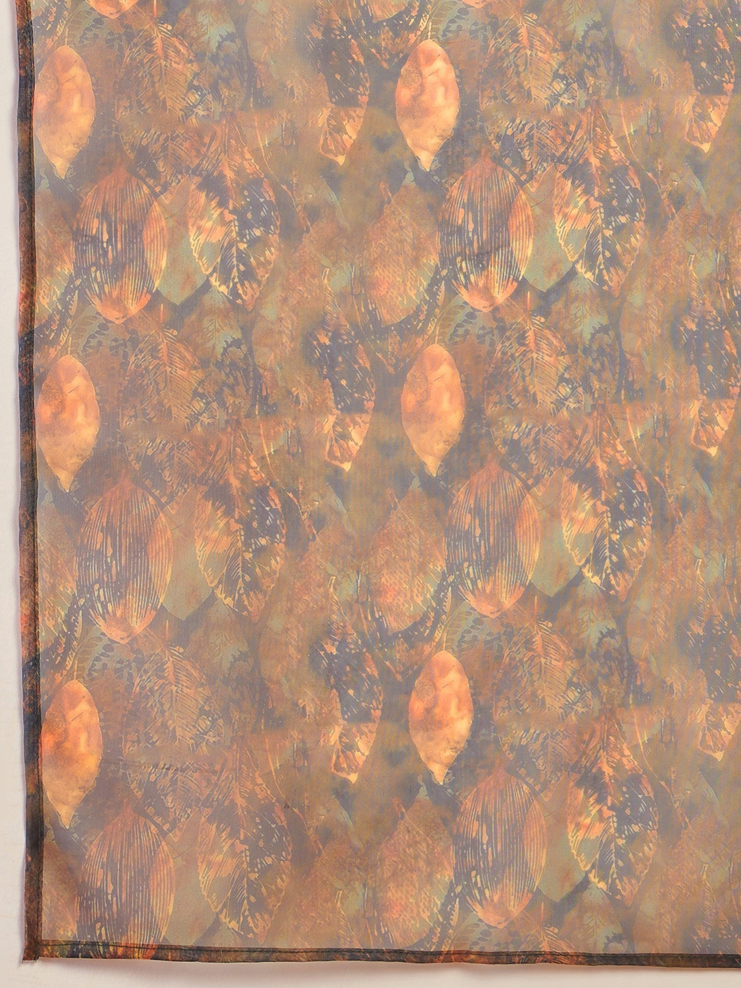 InWeave Orange Strappy W Dark Brown Leaf Print Or Dupatta Set - Swadesiicart