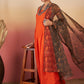 InWeave Orange Strappy W Dark Brown Leaf Print Or Dupatta Set - Swadesiicart