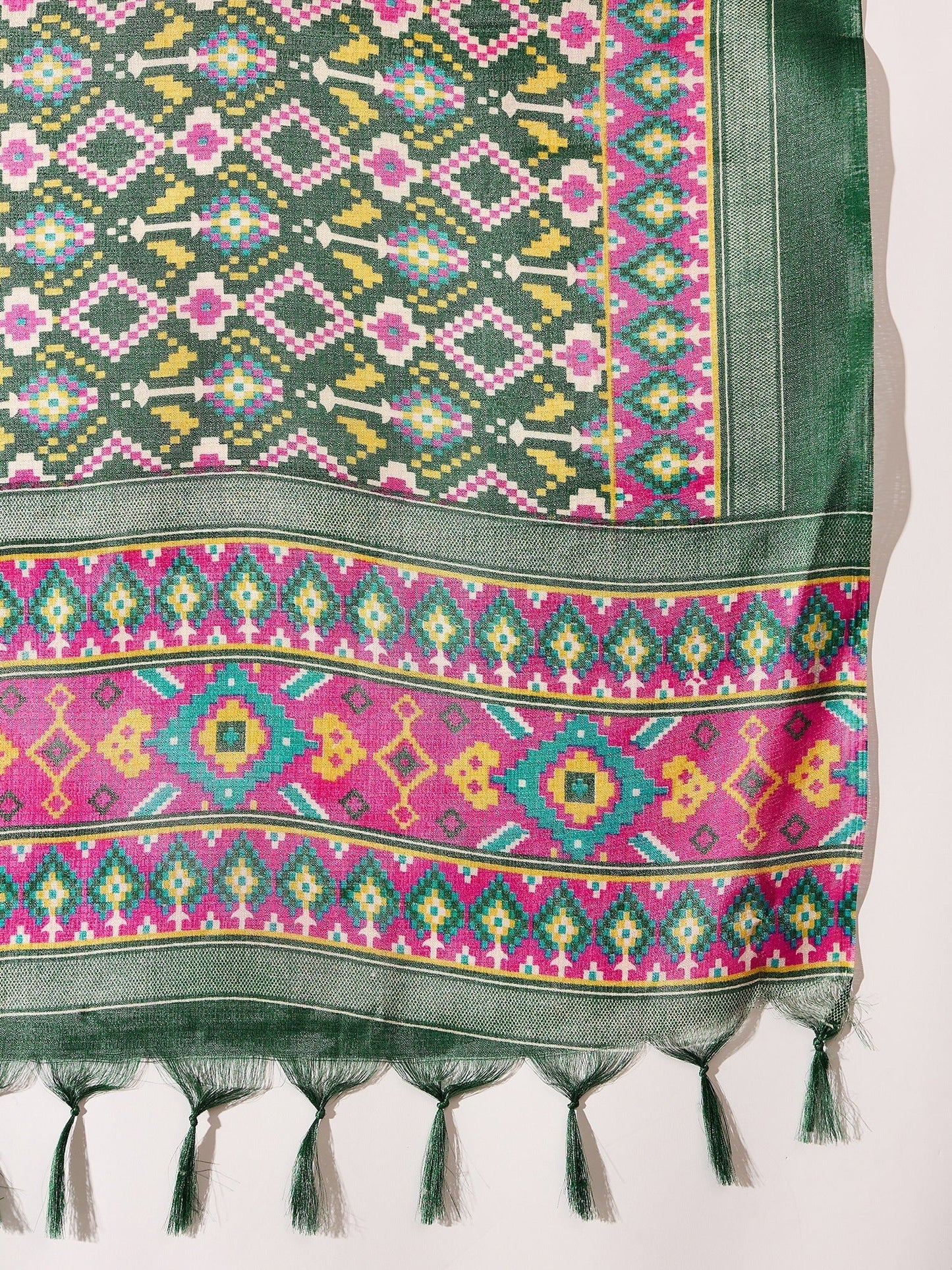 InWeave Dark Green Mandarin Patola Kurta Set - Swadesiicart
