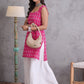 InWeave Fuchsia Kantha Cream Palazzo Set - Swadesiicart