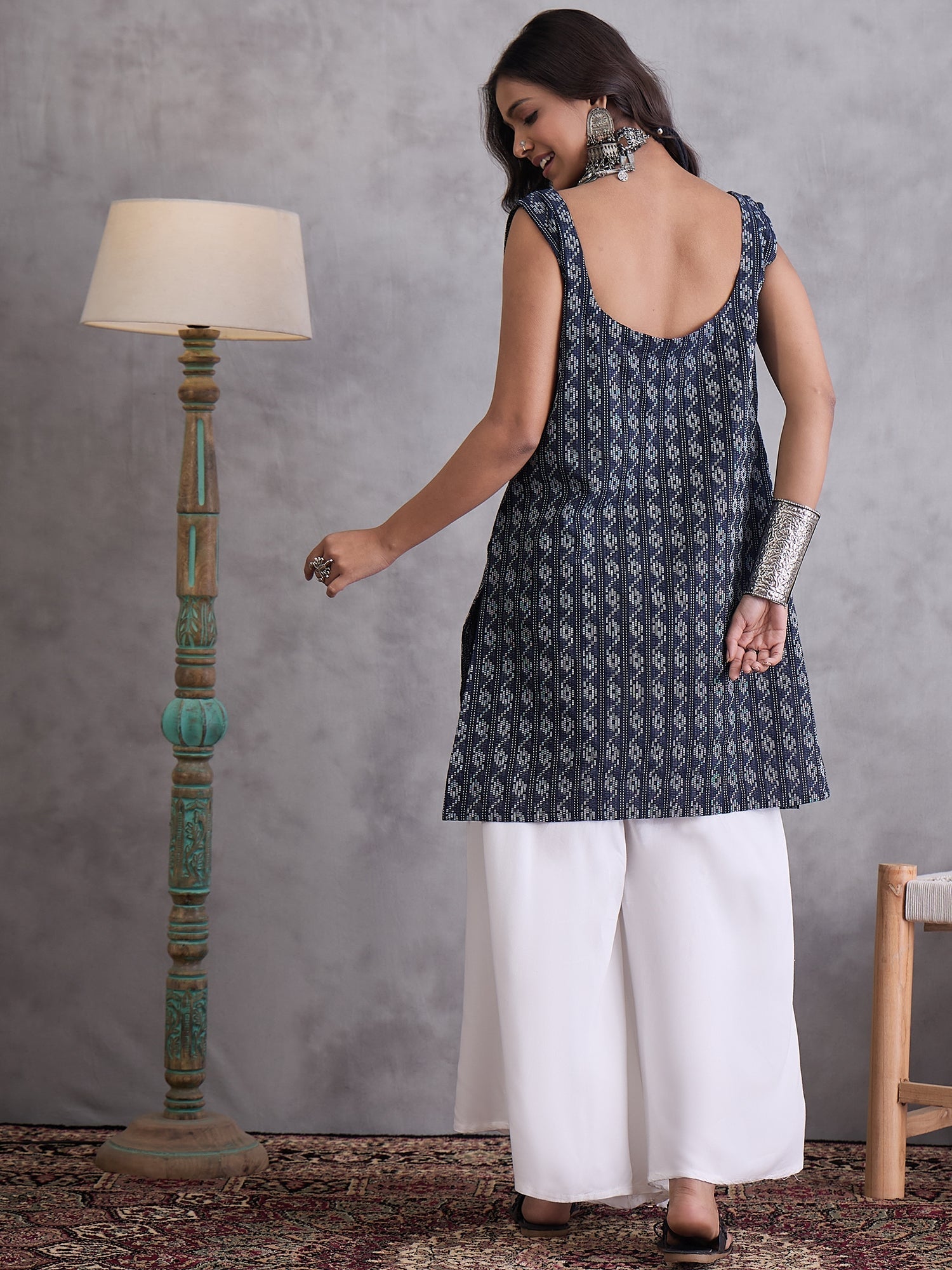 InWeave Black Kantha Cream Palazzo Set - Swadesiicart