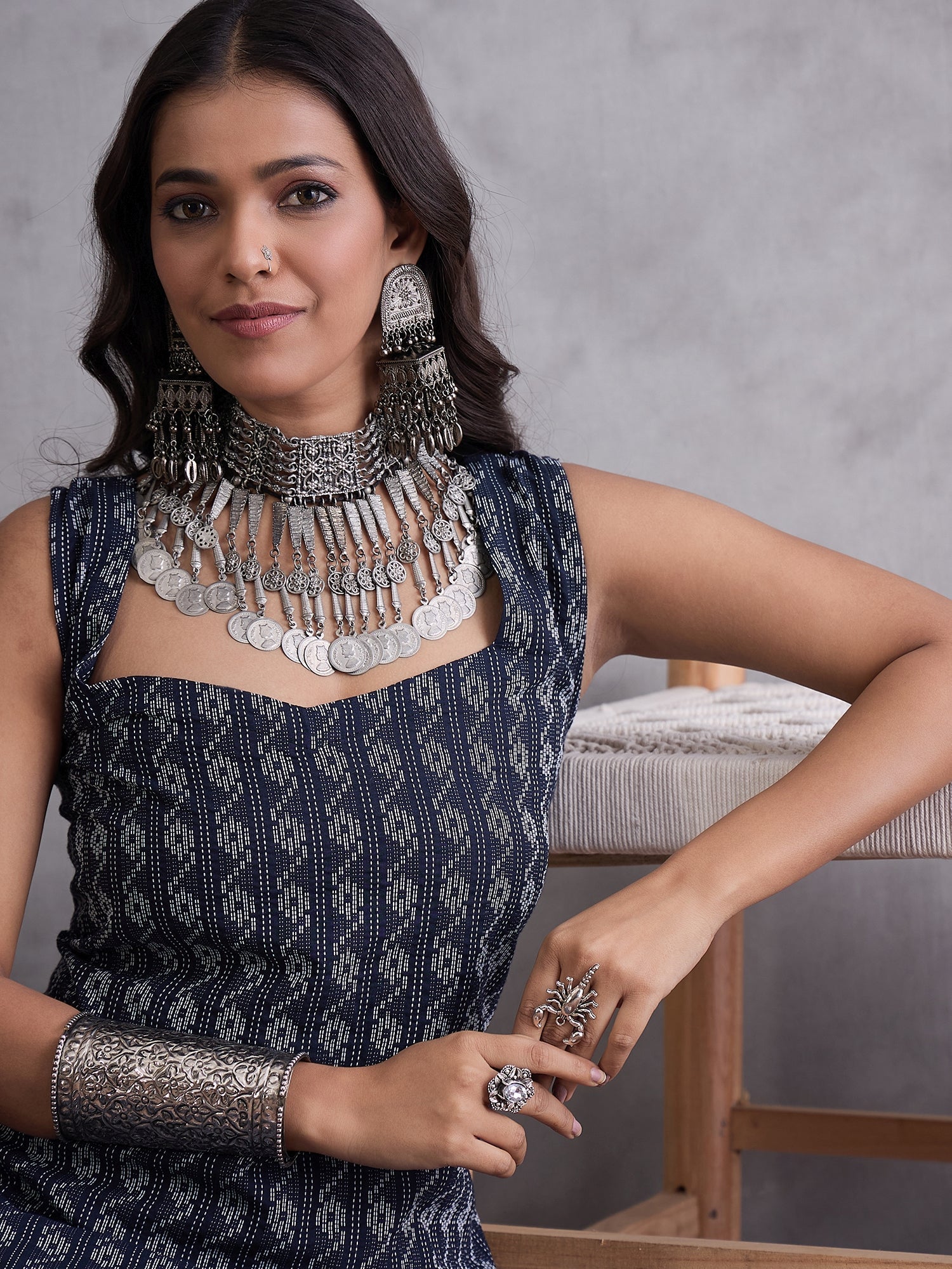 InWeave Black Kantha Cream Palazzo Set - Swadesiicart