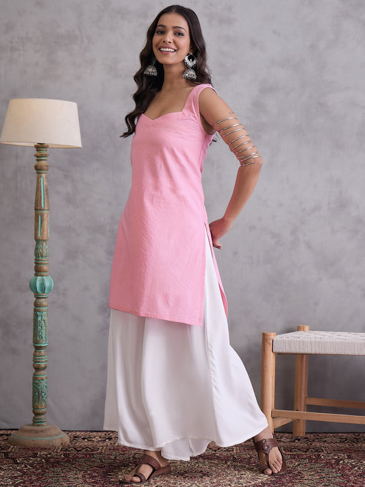 InWeave Pink Kantha Cream Palazzo Set - Swadesiicart