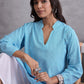 InWeave Cyan Blue Small Check Cream Palazzo Set - Swadesiicart