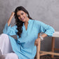 InWeave Cyan Blue Small Check Cream Palazzo Set - Swadesiicart