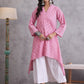 InWeave Pink Small Check Cream Palazzo Set - Swadesiicart