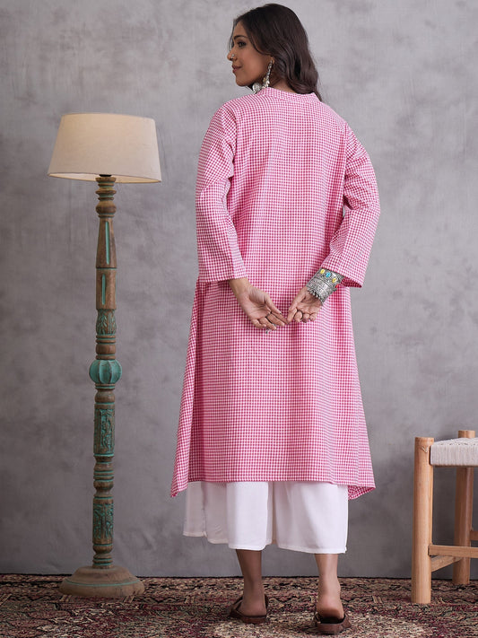 InWeave Pink Small Check Cream Palazzo Set - Swadesiicart
