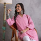 InWeave Pink Small Check Cream Palazzo Set - Swadesiicart