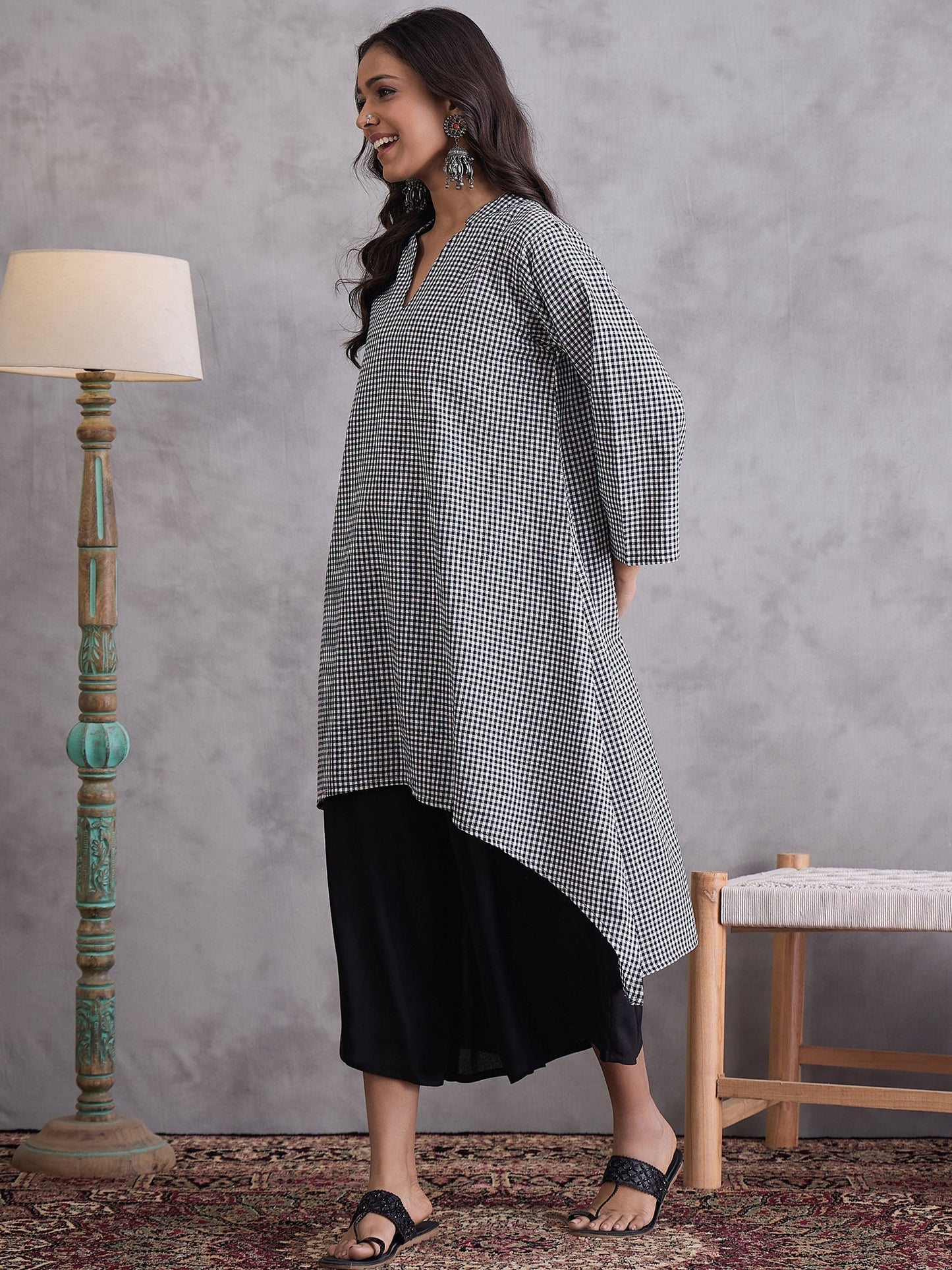 InWeave Black Small Check Black Palazzo Set - Swadesiicart