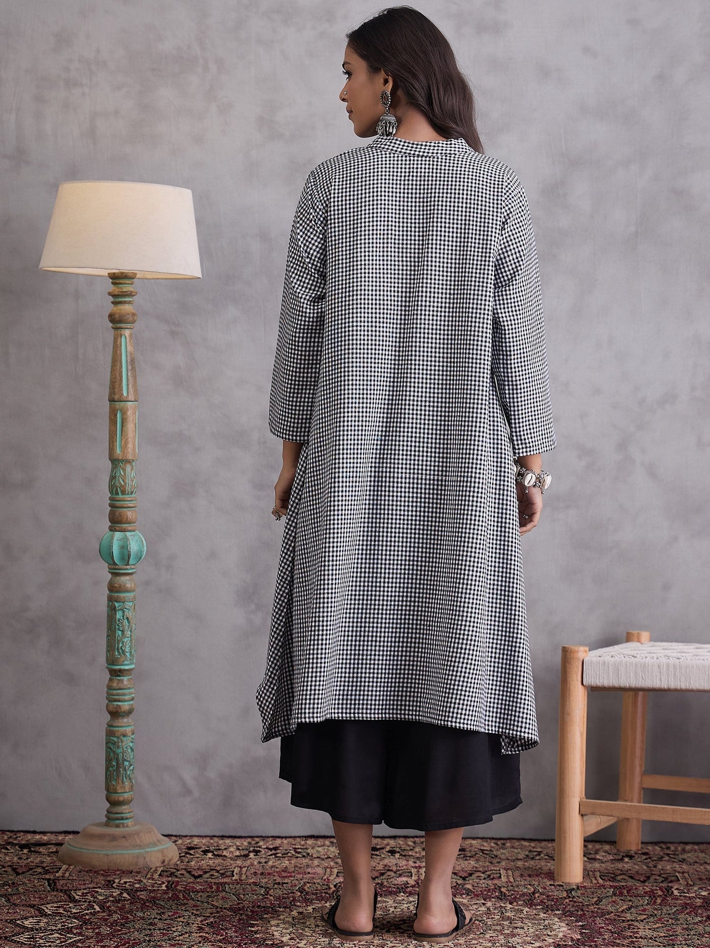 InWeave Black Small Check Black Palazzo Set - Swadesiicart