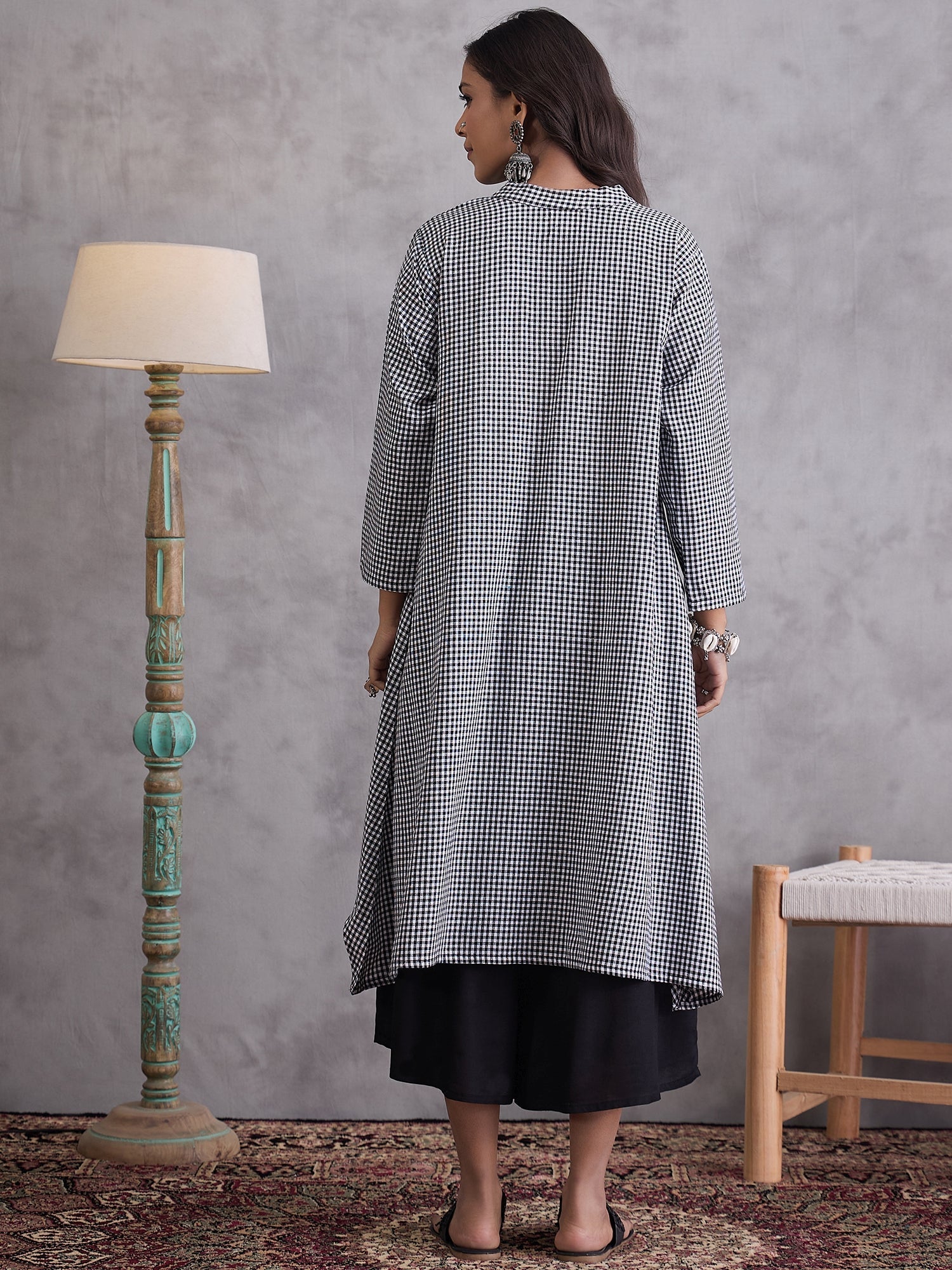 InWeave Black Small Check Black Palazzo Set - Swadesiicart