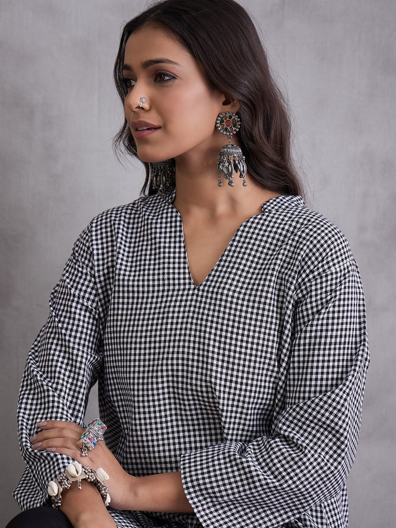 InWeave Black Small Check Black Palazzo Set - Swadesiicart