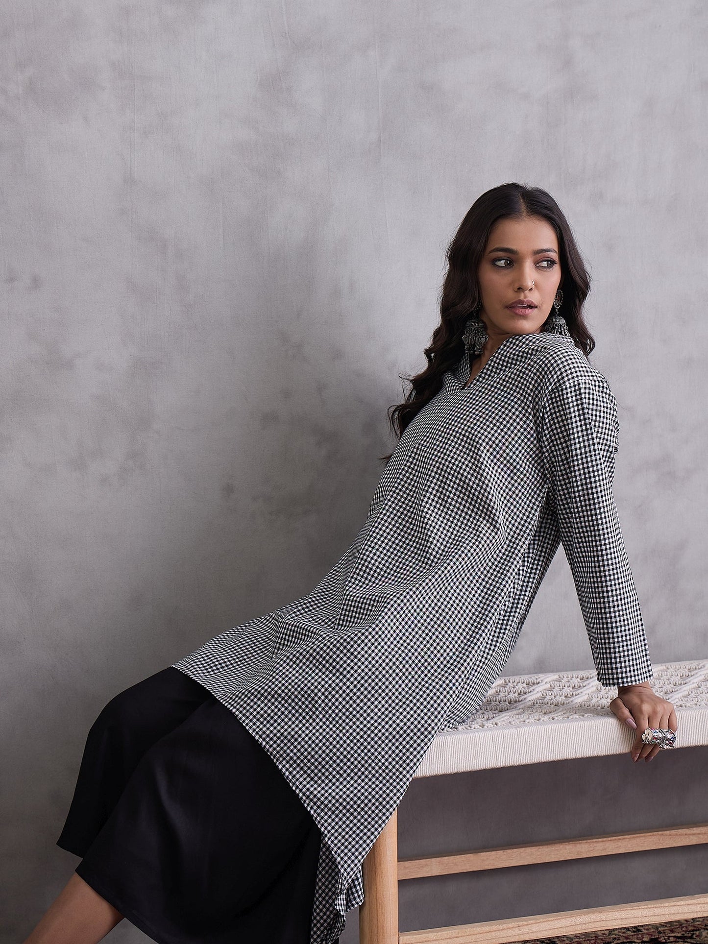 InWeave Black Small Check Black Palazzo Set - Swadesiicart