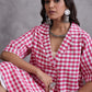 InWeave Pink Big Check Collar Palazzo Set - Swadesiicart