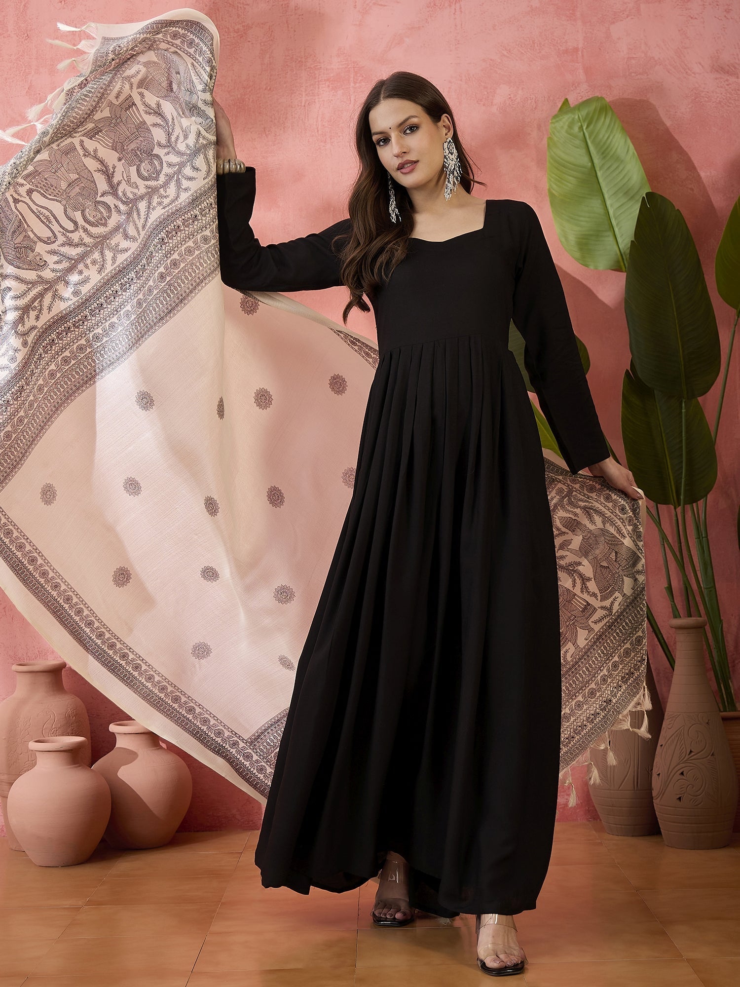 InWeave Black Sweetheart Kurta With Dupatta - Swadesiicart