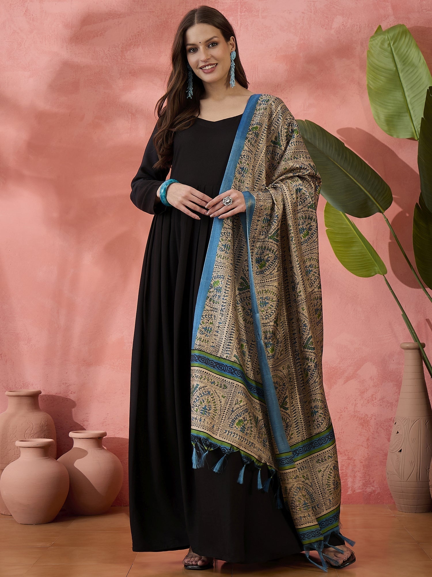 InWeave Black Sweetheart Kurta With Dupatta - Swadesiicart
