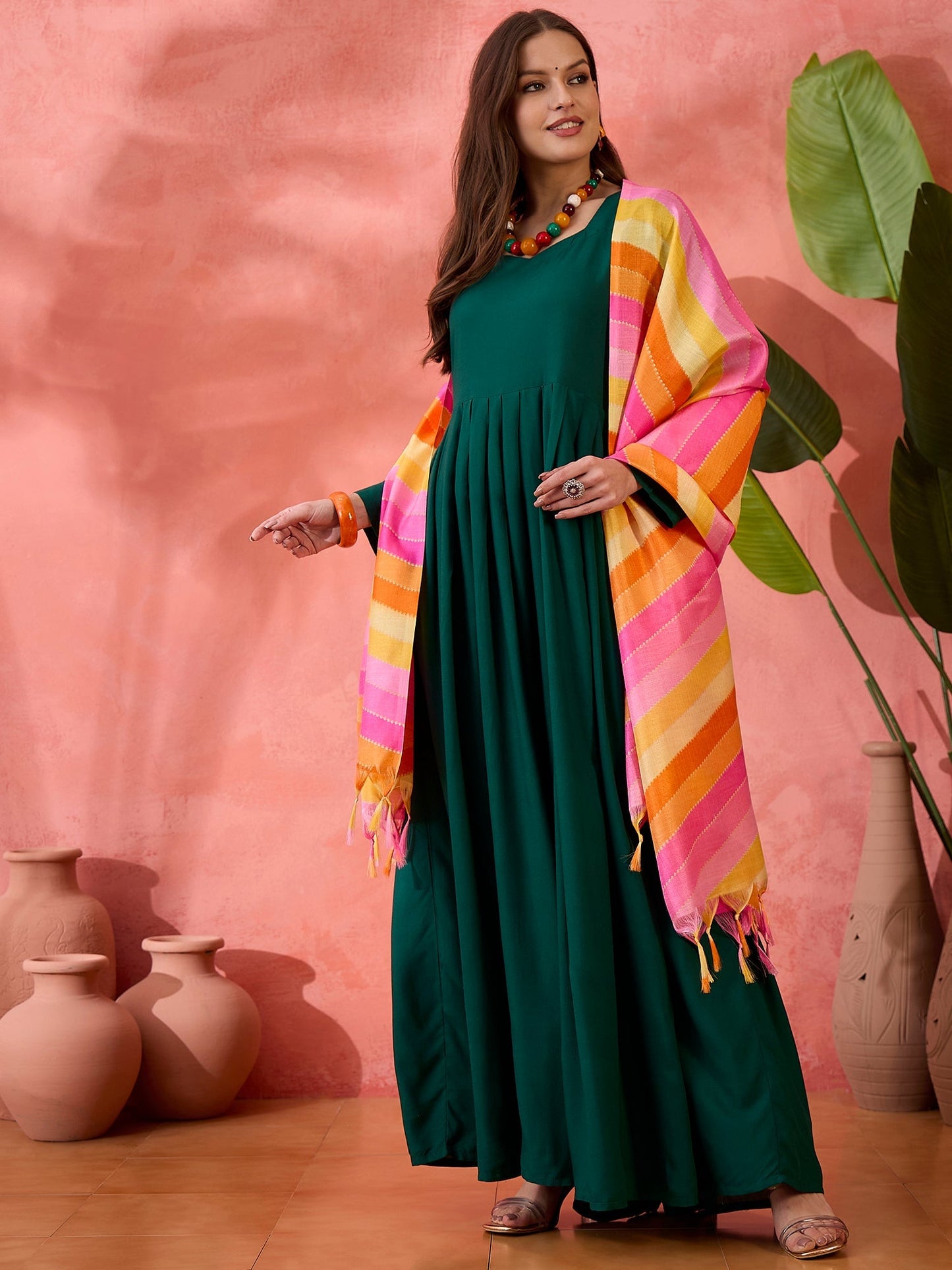 InWeave Green Sweetheart Kurta With Dupatta - Swadesiicart