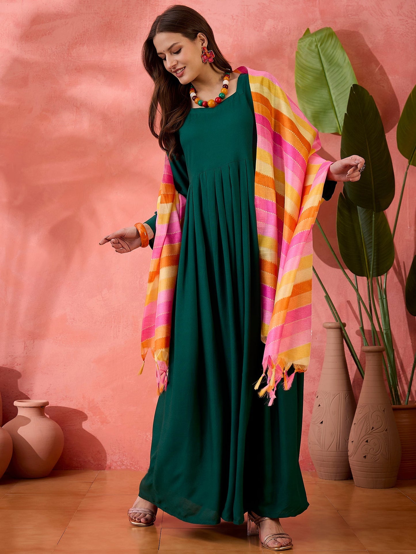 InWeave Green Sweetheart Kurta With Dupatta - Swadesiicart