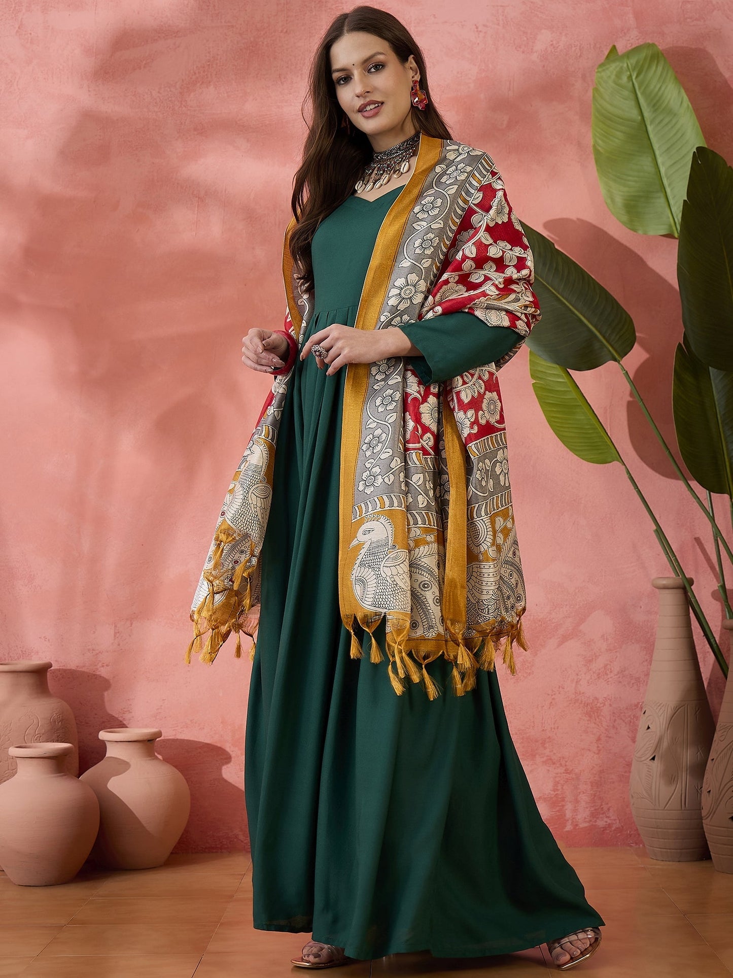 InWeave Green Sweetheart Kurta With Dupatta - Swadesiicart