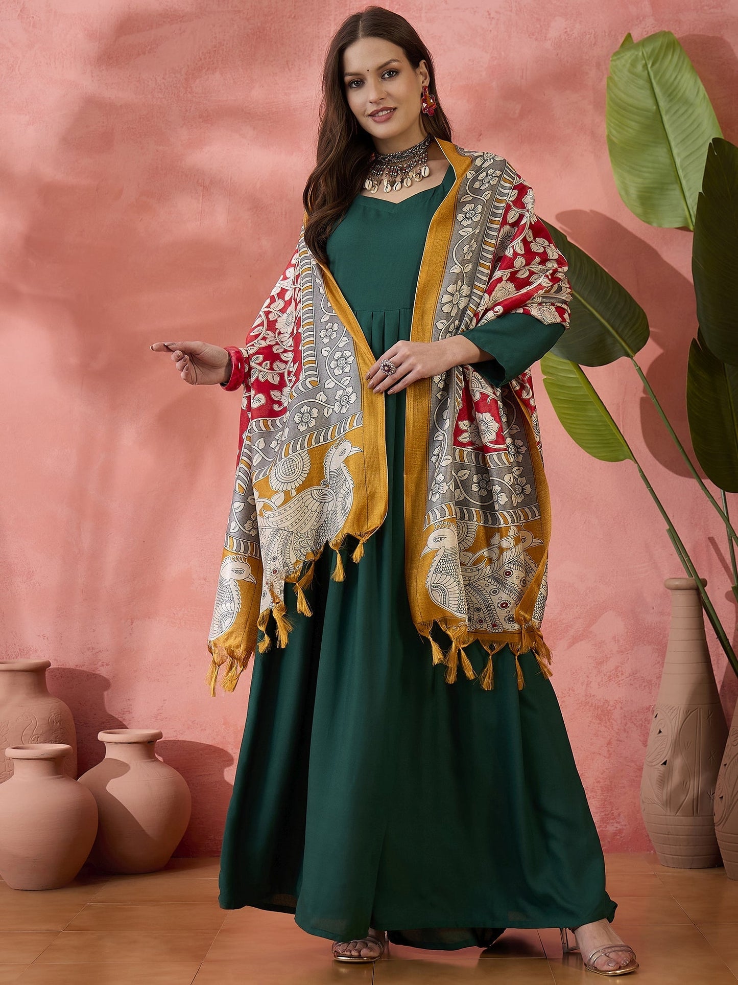 InWeave Green Sweetheart Kurta With Dupatta - Swadesiicart