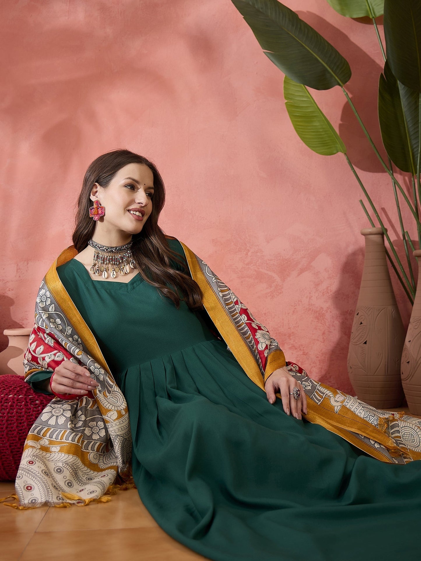 InWeave Green Sweetheart Kurta With Dupatta - Swadesiicart
