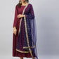 InWeave Women's Maroon Solid Long Kurta With Navy Net Dupatta - Swadesiicart