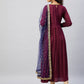 InWeave Women's Maroon Solid Long Kurta With Navy Net Dupatta - Swadesiicart