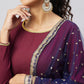 InWeave Women's Maroon Solid Long Kurta With Navy Net Dupatta - Swadesiicart