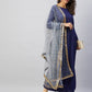InWeave Women's Navy Solid Long Kurta With Light Blue Net Dupatta - Swadesiicart