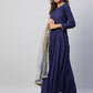 InWeave Women's Navy Solid Long Kurta With Light Blue Net Dupatta - Swadesiicart