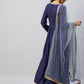 InWeave Women's Navy Solid Long Kurta With Light Blue Net Dupatta - Swadesiicart