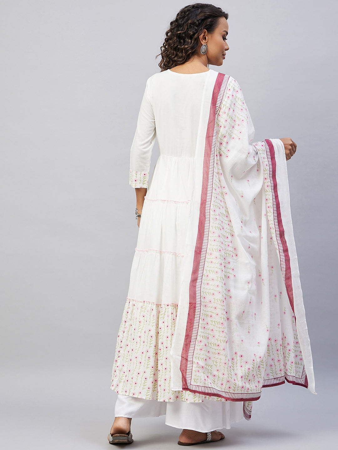 InWeave Women's Pink White Mirror Print Kurta With Dupatta - Swadesiicart