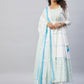 InWeave Women's Sky Blue White Mirror Print Kurta With Dupatta - Swadesiicart