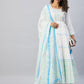 InWeave Women's Sky Blue White Mirror Print Kurta With Dupatta - Swadesiicart