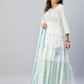 InWeave Women's Sky Blue White Mirror Print Kurta With Dupatta - Swadesiicart