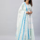 InWeave Women's Sky Blue White Mirror Print Kurta With Dupatta - Swadesiicart