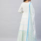 InWeave Women's Sky Blue White Mirror Print Kurta With Dupatta - Swadesiicart