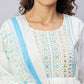 InWeave Women's Sky Blue White Mirror Print Kurta With Dupatta - Swadesiicart