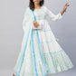 InWeave Women's Sky Blue White Mirror Print Kurta With Dupatta - Swadesiicart