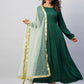 InWeave Women's Green Solid Long Kurta With Mint Green Net Dupatta - Swadesiicart