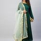 InWeave Women's Green Solid Long Kurta With Mint Green Net Dupatta - Swadesiicart