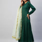 InWeave Women's Green Solid Long Kurta With Mint Green Net Dupatta - Swadesiicart