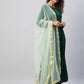 InWeave Women's Green Solid Long Kurta With Mint Green Net Dupatta - Swadesiicart